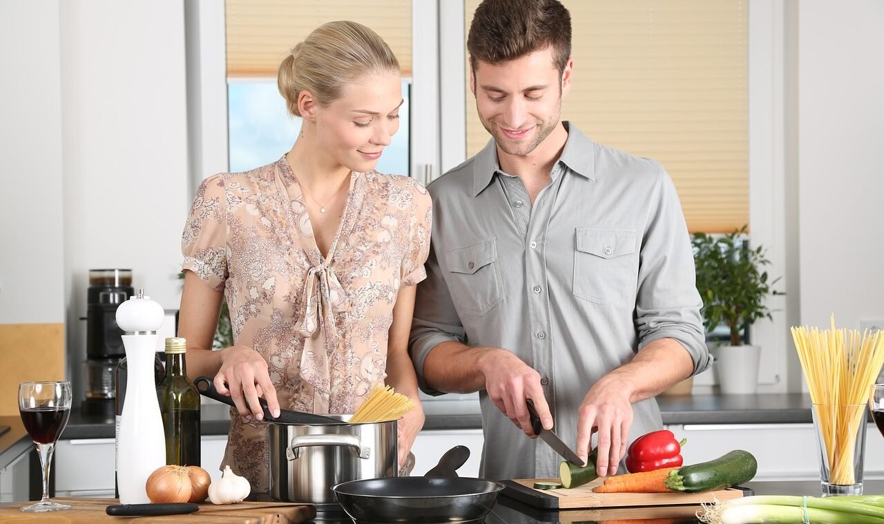 woman, man, kitchen